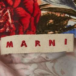 Pre Owned Marni Red Floral Print Cotton Bateau Neck Blouse S