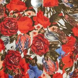 Pre Owned Marni Red Floral Print Cotton Bateau Neck Blouse S