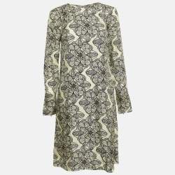 Marni Cream Floral Print Silk Long Sleeve A-Line Dress M