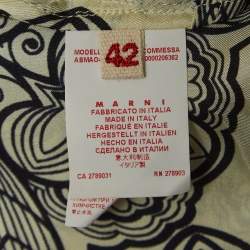 Marni Cream Floral Print Silk Long Sleeve A-Line Dress M