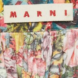 Marni Multicolor Floral Print Cotton Poplin Gathered Midi Skirt S