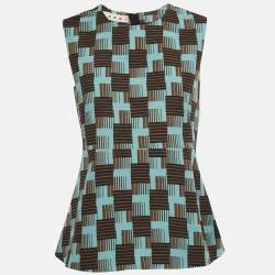 Marni Blue Print Wool and Silk Sleeveless A-Line Top S