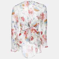 Pre Owned Marni Multicolor Floral Print Silk High-Low Blouse M