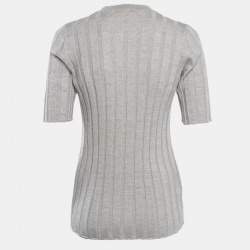 Pre Owned Marni Silver Lurex Knit Mock Neck Top M