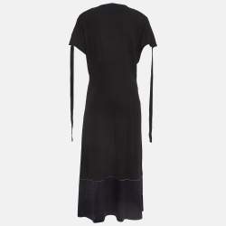 Pre Owned Marni Black and Blue Sateen Lace-Up Waist Detailed Midi Dress S