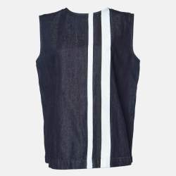 Marni Dark Blue Striped Cotton & Linen Sleeveless Top M