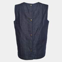 Marni Dark Blue Striped Cotton & Linen Sleeveless Top M