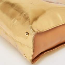 Marni Gold/Beige Patent and Leather Pushlock Tote