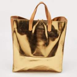 Marni Gold/Beige Patent and Leather Pushlock Tote