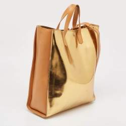 Marni Gold/Beige Patent and Leather Pushlock Tote