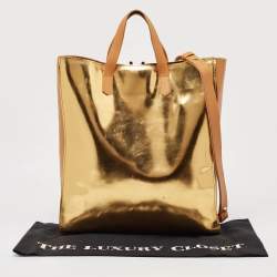 Marni Gold/Beige Patent and Leather Pushlock Tote