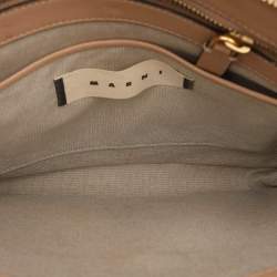 Marni Beige Leather Push Lock Flap Shoulder Bag