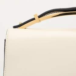 Marni Cream/Black Leather Metal Top Handle Bag