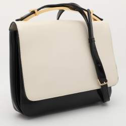 Marni Cream/Black Leather Metal Top Handle Bag