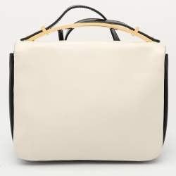 Marni Cream/Black Leather Metal Top Handle Bag
