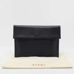 Pre Owned Marni Navy Blue Leather Flap Clutch