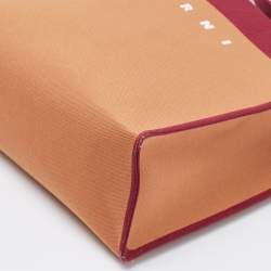 Marni Burgundy/Brown Jacquard Canvas Logo Tote