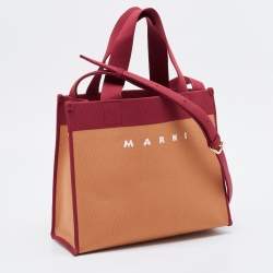 Marni Burgundy/Brown Jacquard Canvas Logo Tote