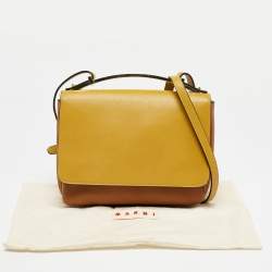 Marni Mustard/Brown Leather Metal Top Handle Bag