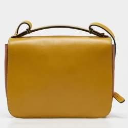 Marni Mustard/Brown Leather Metal Top Handle Bag