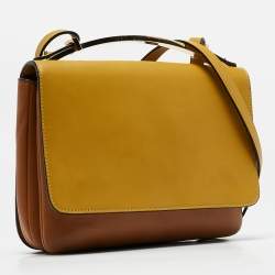 Marni Mustard/Brown Leather Metal Top Handle Bag