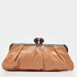 Marni Brown Leather Embellished Frame Clutch