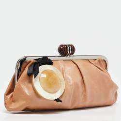 Marni Brown Leather Embellished Frame Clutch
