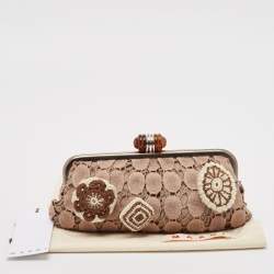Marni Dusty Pink Crochet Embellished Frame Clutch