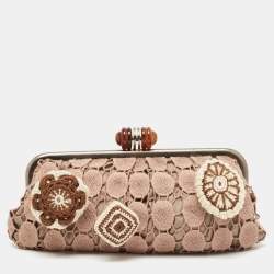 Marni Dusty Pink Crochet Embellished Frame Clutch