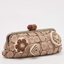 Marni Dusty Pink Crochet Embellished Frame Clutch