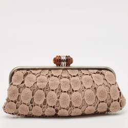 Marni Dusty Pink Crochet Embellished Frame Clutch