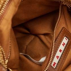 Marni Beige/Brown Leather and Raffia Fringe Shoulder Bag
