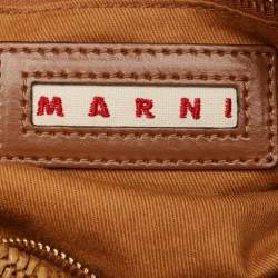 Marni Beige/Brown Leather and Raffia Fringe Shoulder Bag
