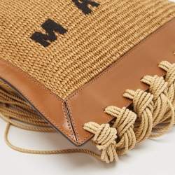 Marni Beige/Brown Leather and Raffia Fringe Shoulder Bag
