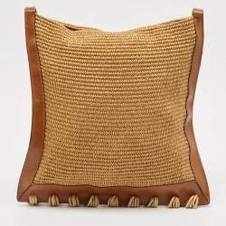 Marni Beige/Brown Leather and Raffia Fringe Shoulder Bag