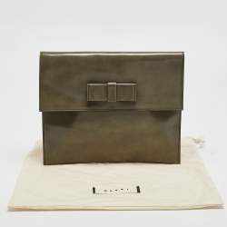 Marni Olive Green Glossy Leather Bow Clutch