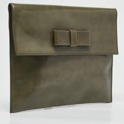 Marni Olive Green Glossy Leather Bow Clutch