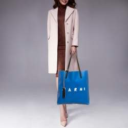 Pre Owned Marni Blue/Cream Coated Nylon Tribeca Tote