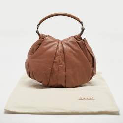 Marni Beige Ruched Leather Side Zip Hobo