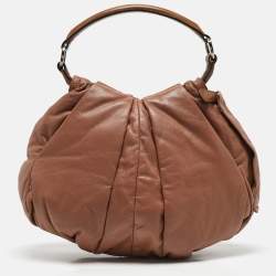 Marni Beige Ruched Leather Side Zip Hobo