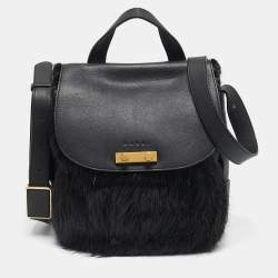 Marni Black Nutria Fur and Leather Messenger Bag