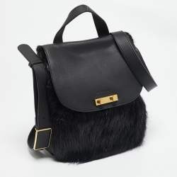 Marni Black Nutria Fur and Leather Messenger Bag