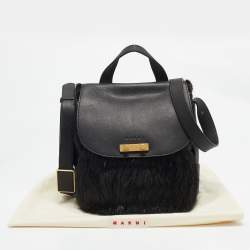 Marni Black Nutria Fur and Leather Messenger Bag