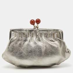 Pre Owned Marni Silver Leather Twisted Lock Clutch