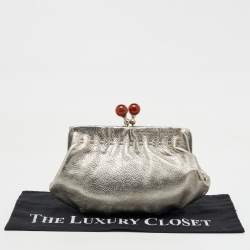 Pre Owned Marni Silver Leather Twisted Lock Clutch
