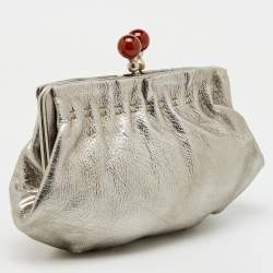 Pre Owned Marni Silver Leather Twisted Lock Clutch