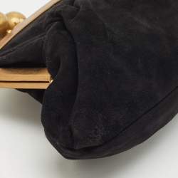 Pre Owned Marni Black Suede Kiss Lock Frame Pouch