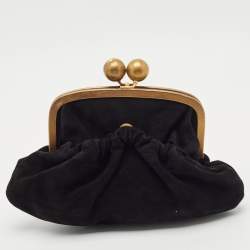 Pre Owned Marni Black Suede Kiss Lock Frame Pouch