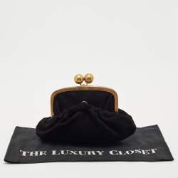 Pre Owned Marni Black Suede Kiss Lock Frame Pouch