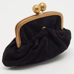 Pre Owned Marni Black Suede Kiss Lock Frame Pouch